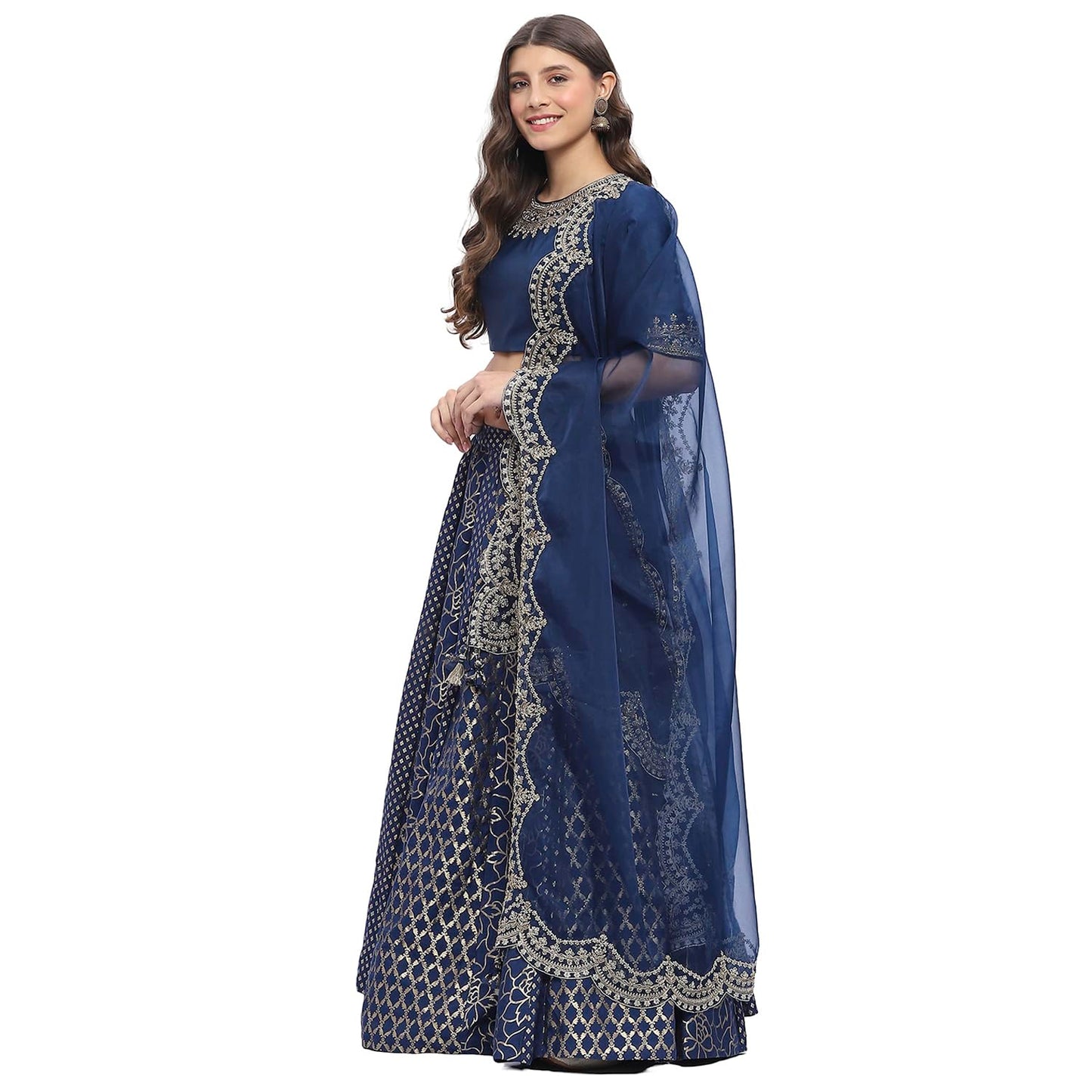 Biba Women's Viscose Blend Lehenga Set (SKDHO10404AW24BLU_Blue_36)