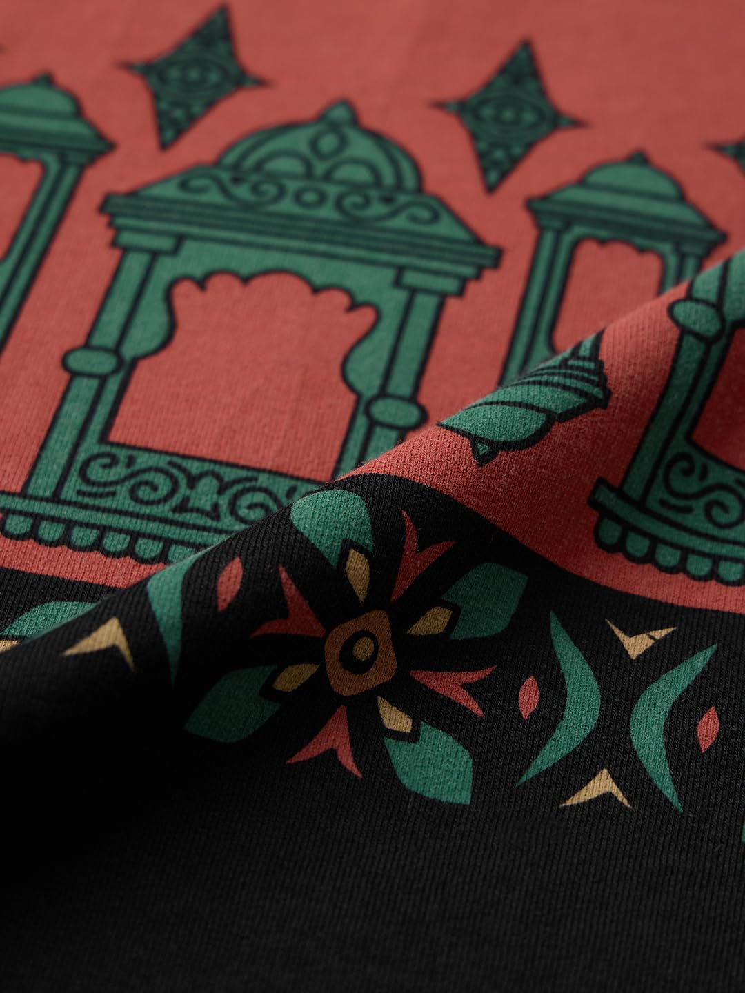 The Souled Store Kurukshetra Men and Boys Short Sleeves Round Neck Black All Over Printed Cotton Super Oversized T-Shirts