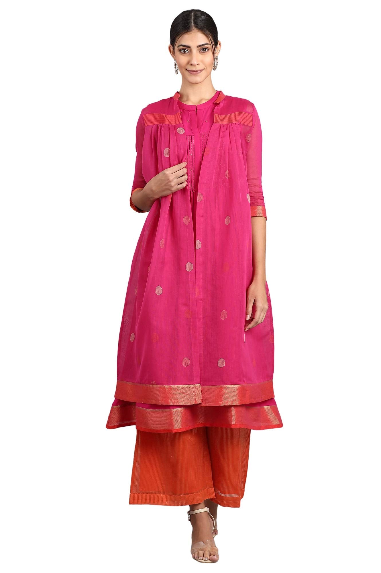 W for Woman Women's Rayon Salwar Suit Set (19AUWS12903-212656_Pink_XS (6))
