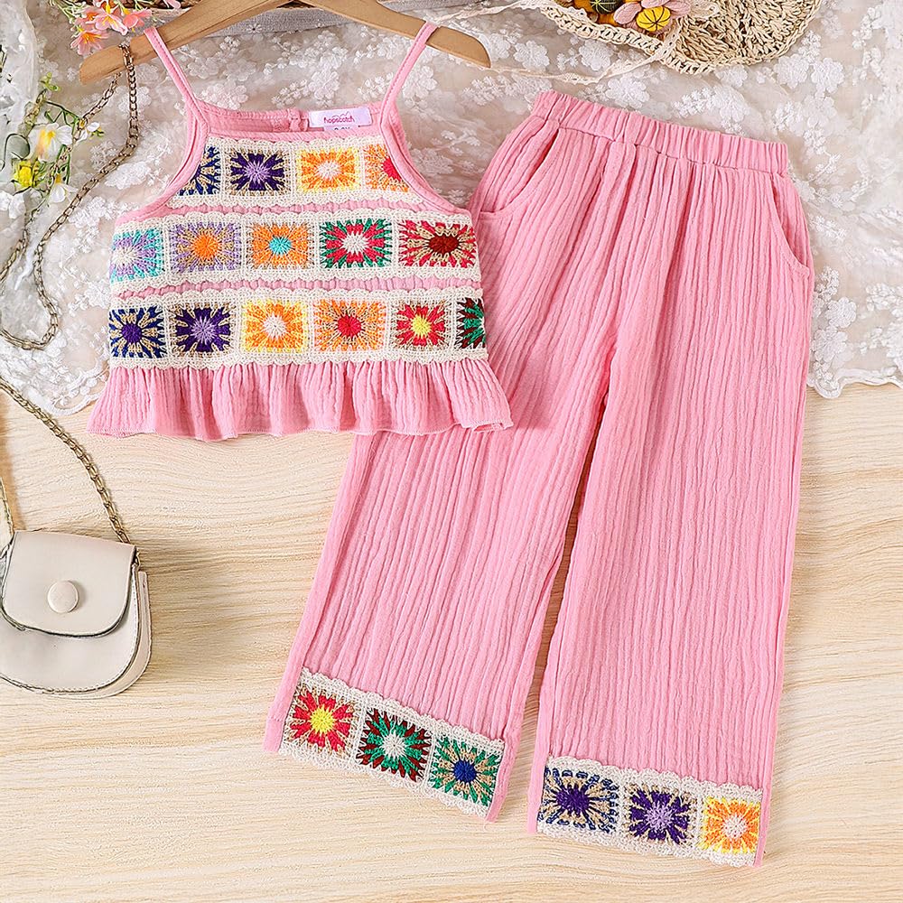 Hopscotch Girls Sleeveless Embellished Pink Color Pant set (5-6 Years)