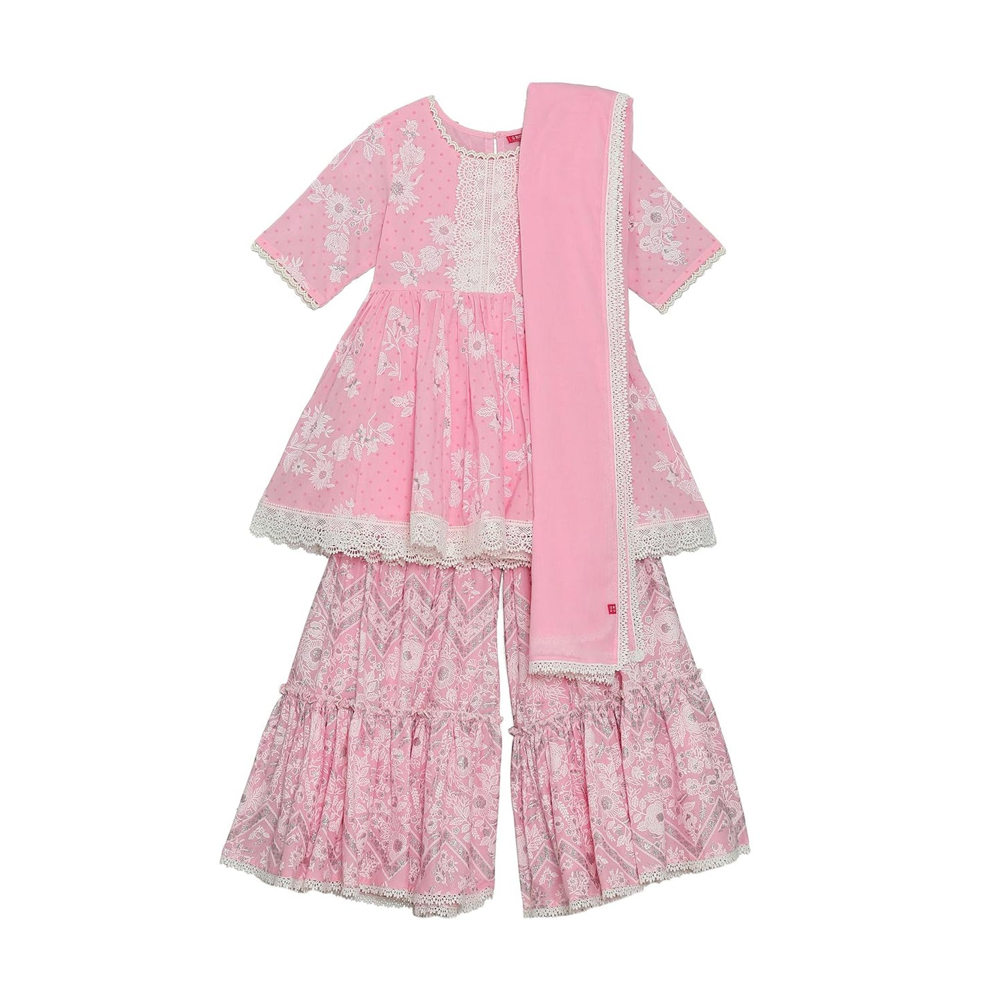 BIBA GIRLS PRINTED GATHERED KID(KWWHITE BLOOMS5764_PINK_15)