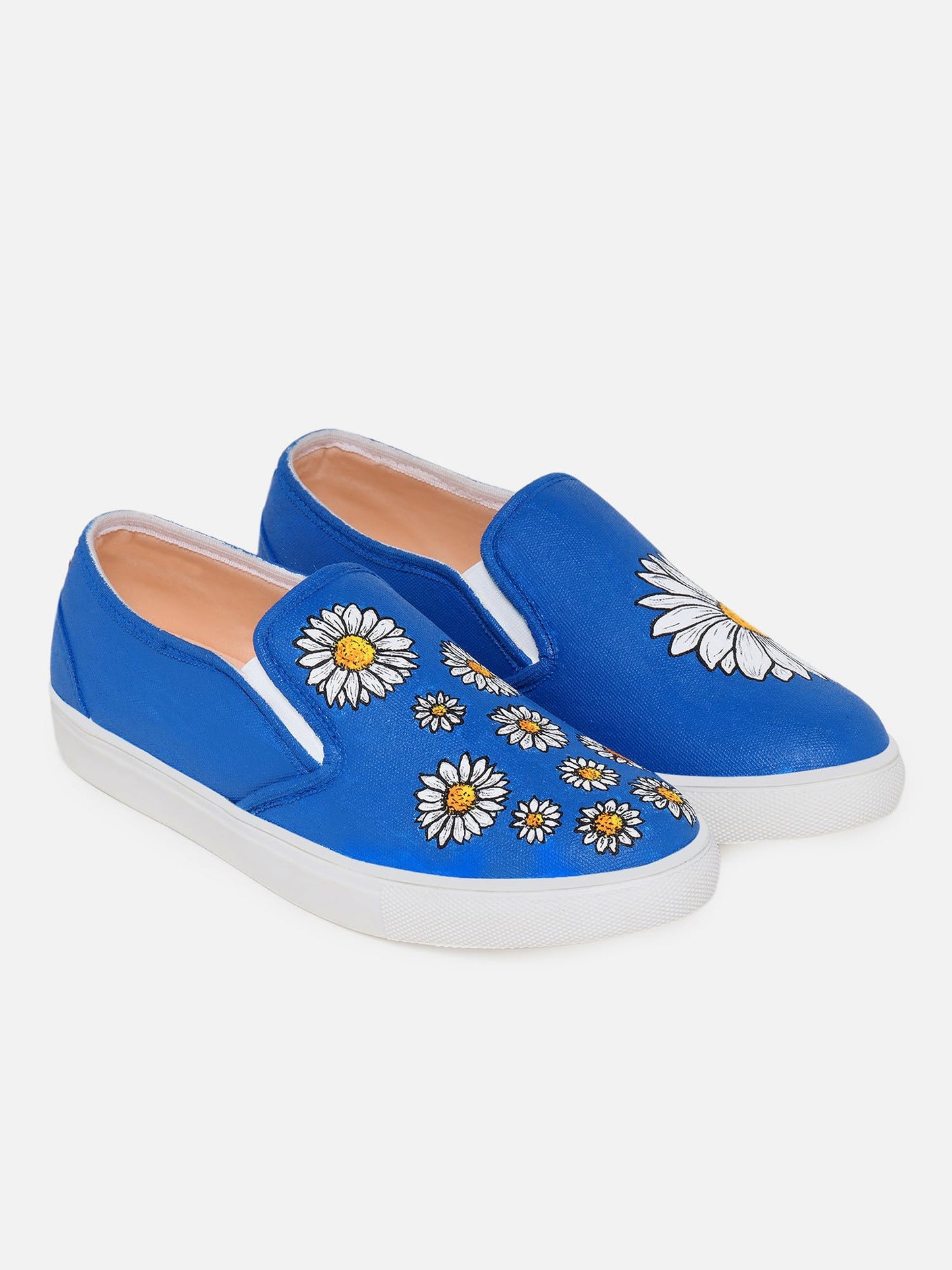 THE QUIRKY NAARI Blue Daisy Slipons with A Floral Touch | Blue