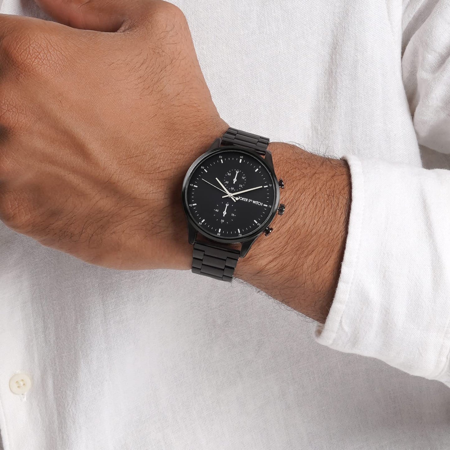 Joker & Witch Men Beetle 42mm Black Dial 20mm Gunmetal Stainless Steel Watch