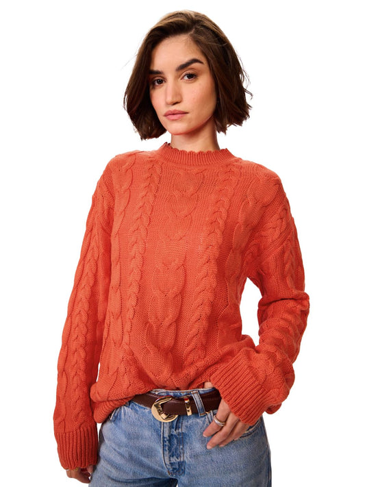 The Souled Store Cable Knit Sweater Originals: Fiery Orange Women Oversized Sweater