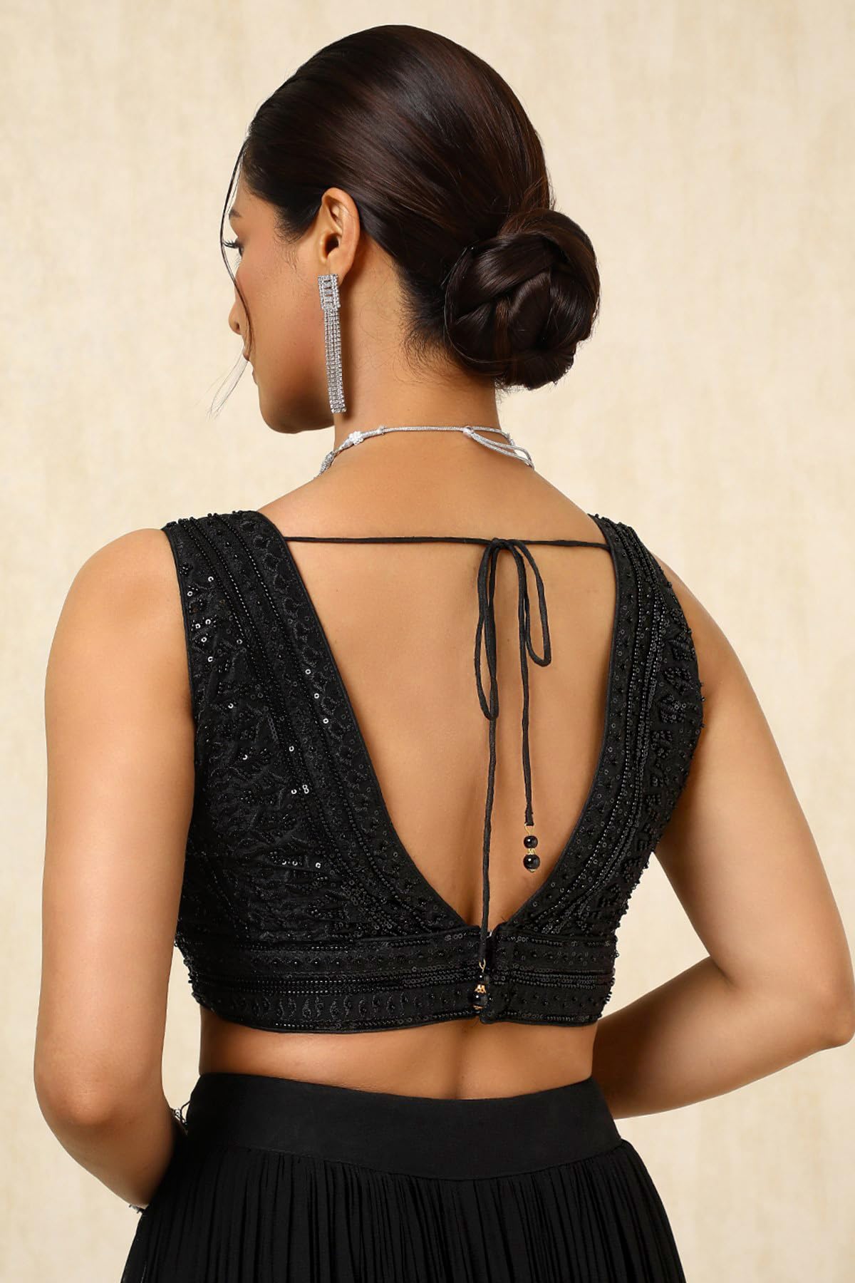 Soch Women's Tussar Embroidered Sleeveless Regular Fit Blouse (BLSLEML00622_Black 36)