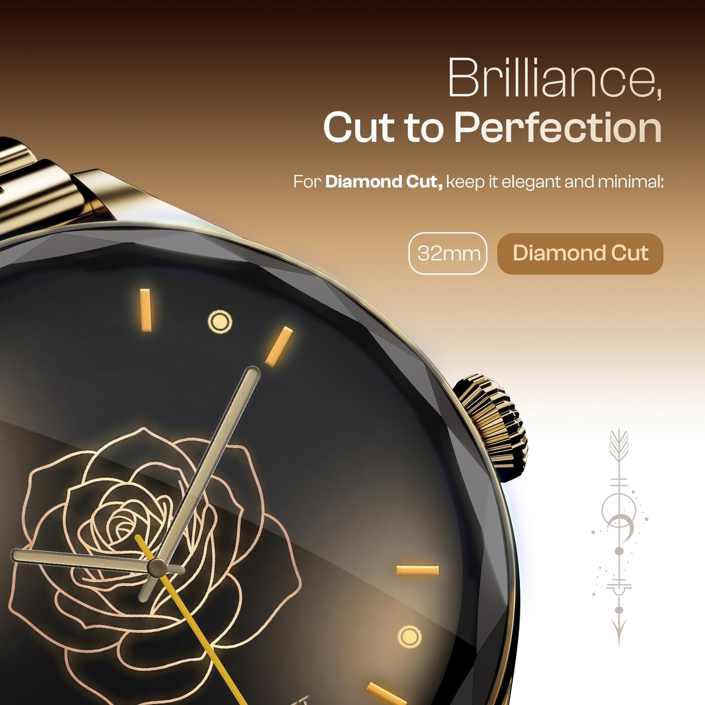 Fire-Boltt Phoenix Aura Women Smart Watch with 1.26” Diamond-Cut HD Display, Rotating Crown, Wireless Charging, Bluetooth Calling, Voice Assistant, 120+ Sports Modes - Regal Gold