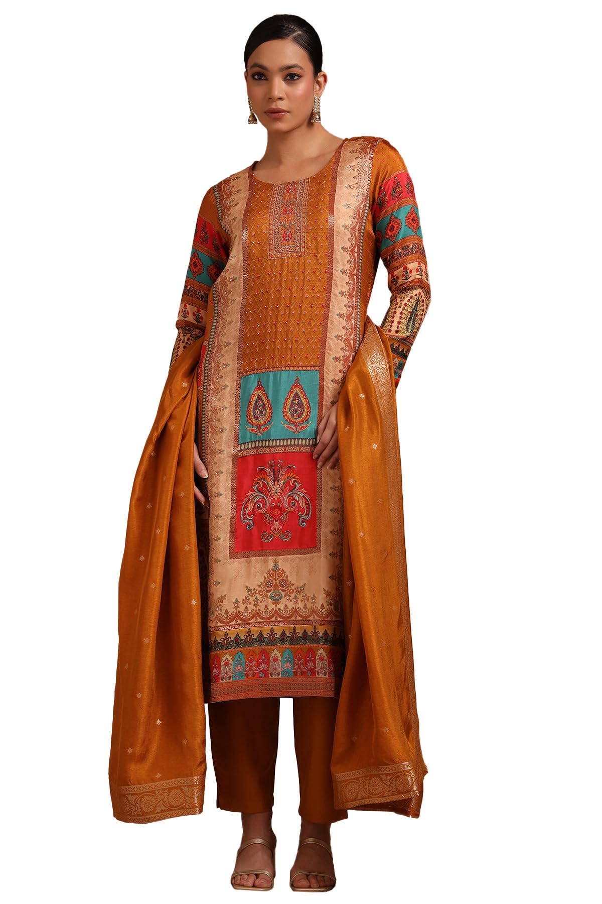Soch Womens Viscose Ethnic Motif Suit Set With Beads And Stones