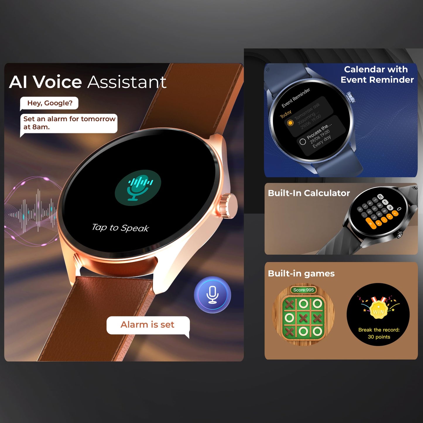 Titan Crest 1.43” AMOLED Smart Watch for Productivity with BT Calling, AI Morning Briefs, Functional Crown, Health Tracking, Aluminium Body, 100+ Sports Modes, Smartwatch for Men and Women - (Brown)