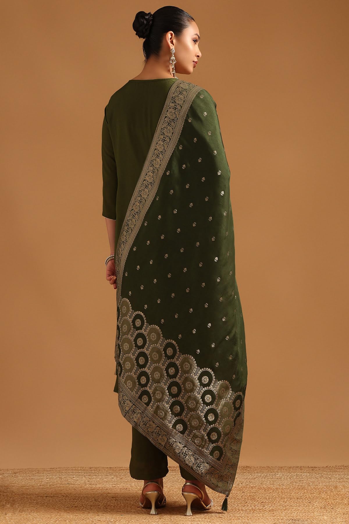 Soch Womens Green Viscose Blend Ethnic Motifs Salwar Suit With Zari