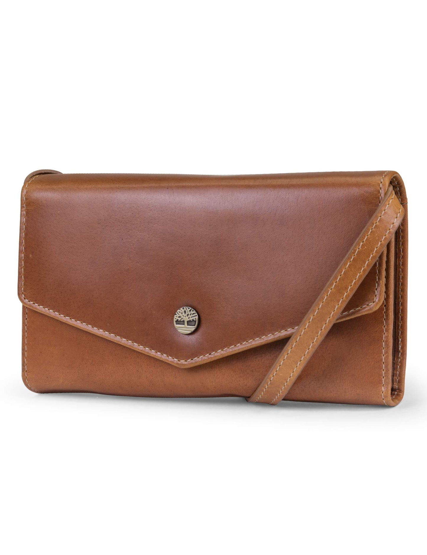 Timberland RFID Leather Wallet Phone Bag with Detachable Crossbody Strap, Cognac (Buff Apache)