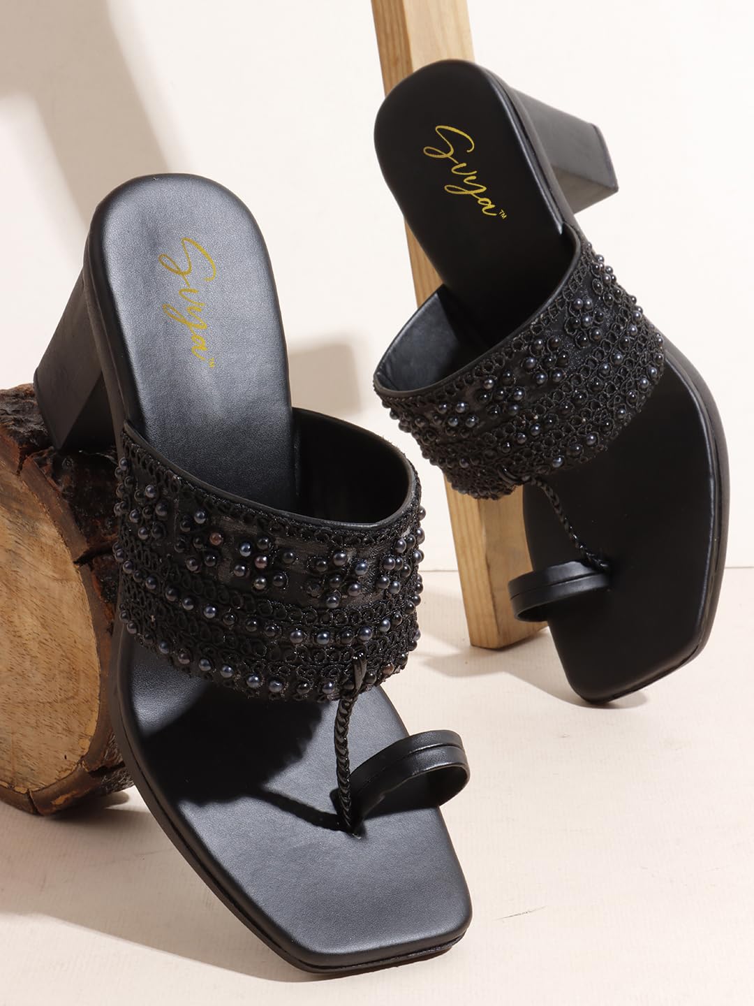 SVYA, Women Stylish Block heel Sandals For Casual Wear, Comfort Sandal for girls (Black, UK Footwear Size System, Adult, Women, Numeric, Narrow, 6)