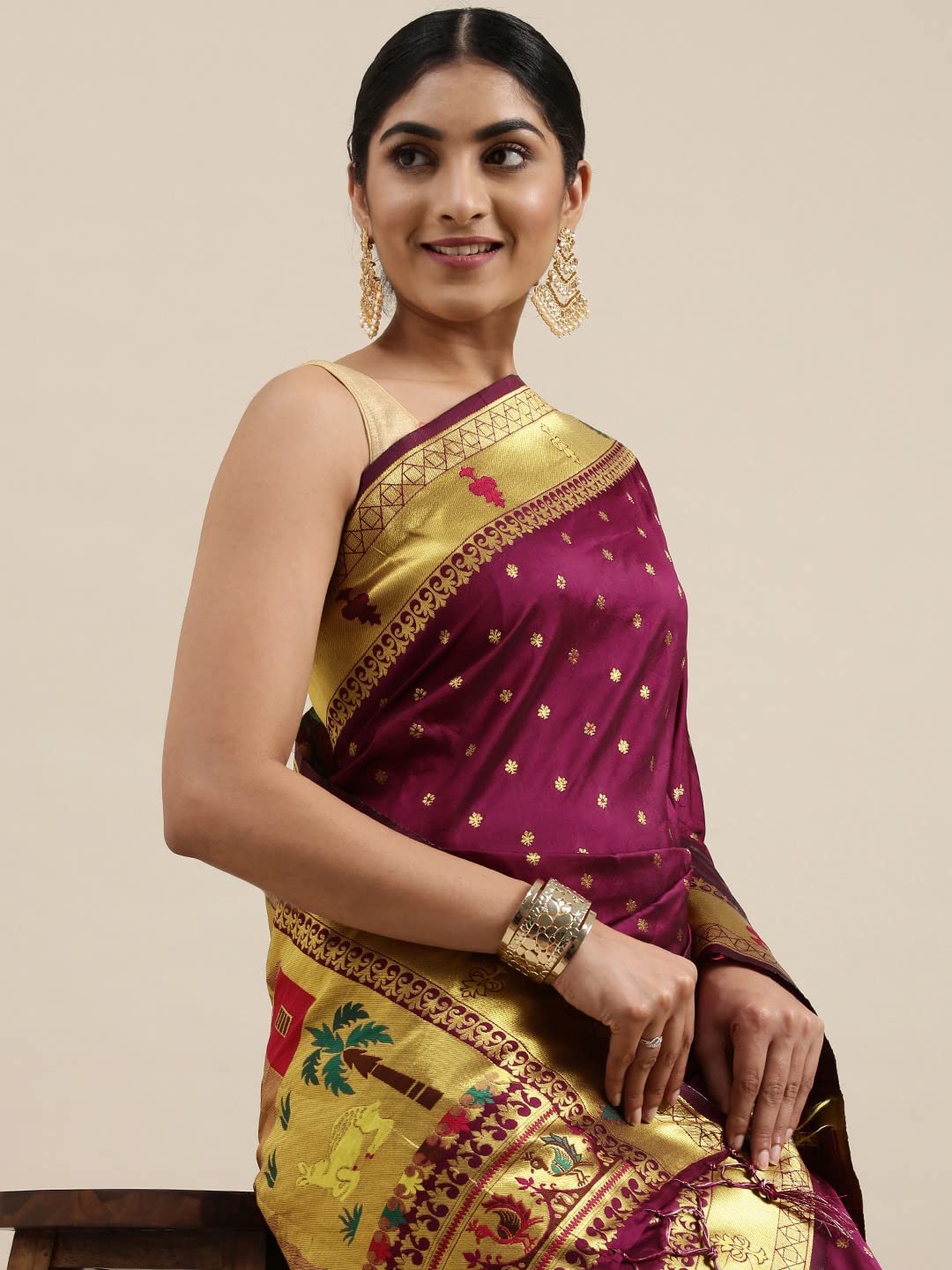 Pandadi Saree Women's Paithani Paithani Silk Saree With Blouse Piece (332PS4_Purple)