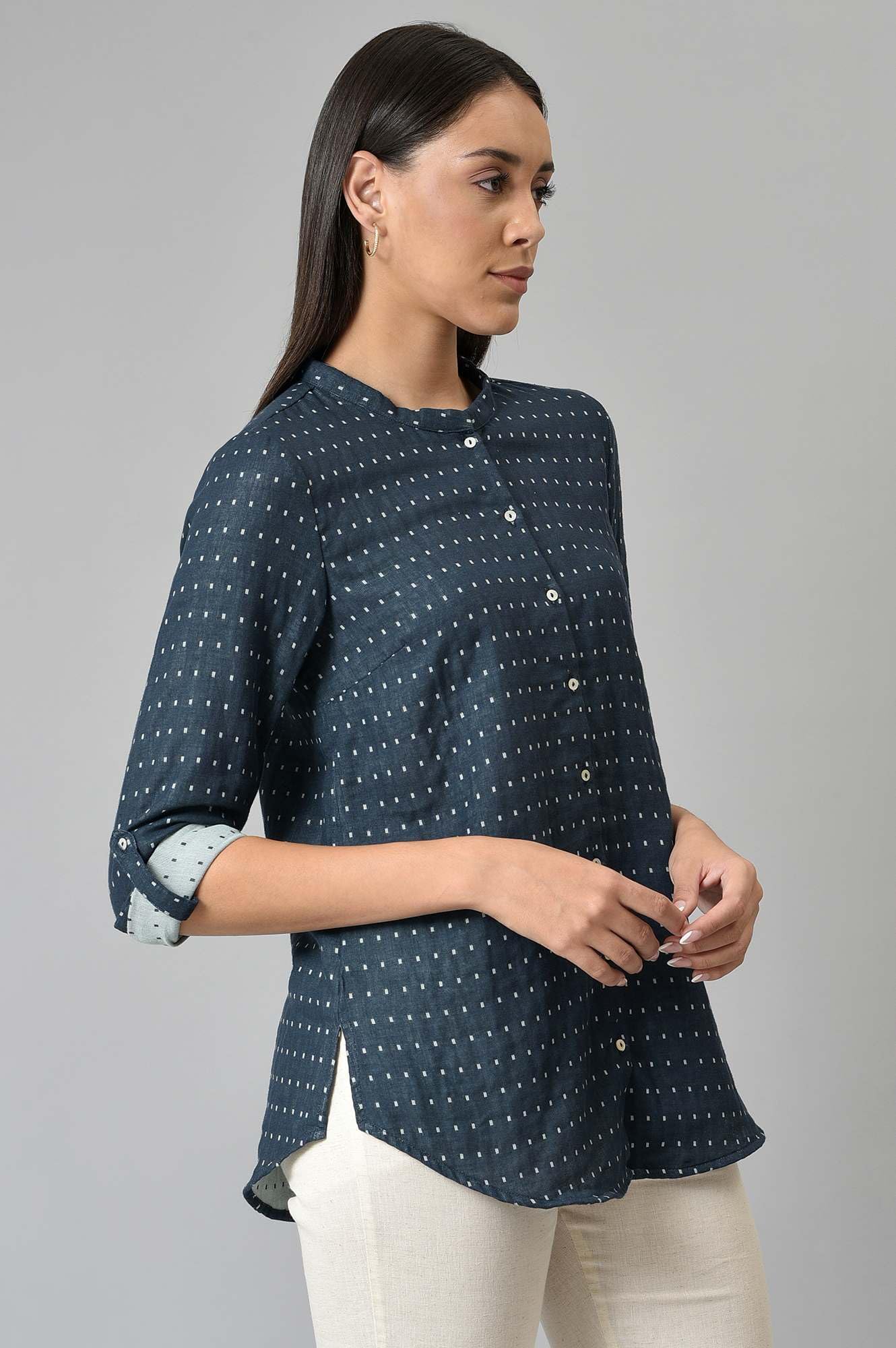 W for Woman Women's Regular Fit Shirt (22AUW31162-830184_Blue