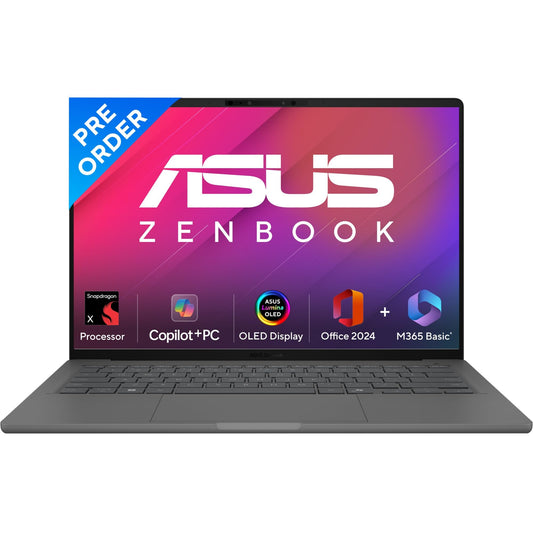 ASUS Zenbook A14, Snapdragon X Processor,(Qualcomm Adreno iGPU/16GB RAM/512GB SSD/Windows 11 Home/MS Office 365 Basic (1Year)*/14" FHD+ OLED/AI PC/Iceland Gray/0.98 kg), UX3407QA-QD259WS