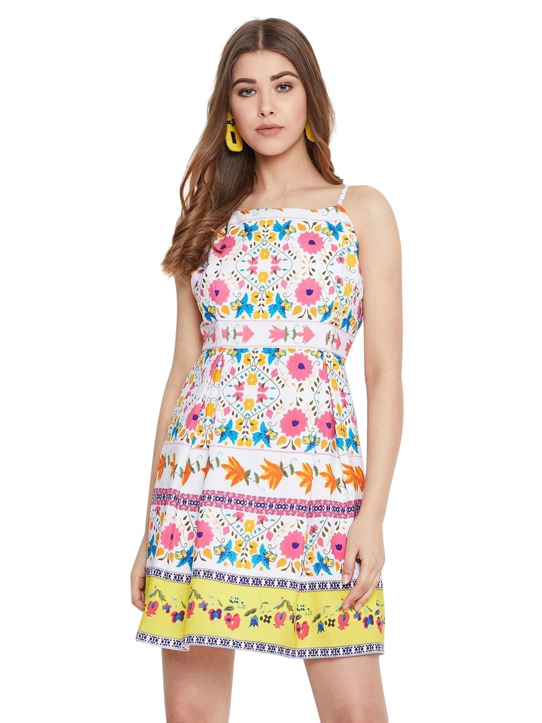 Berrylush White Floral Print Shoulder Straps Dress_White_X-Large