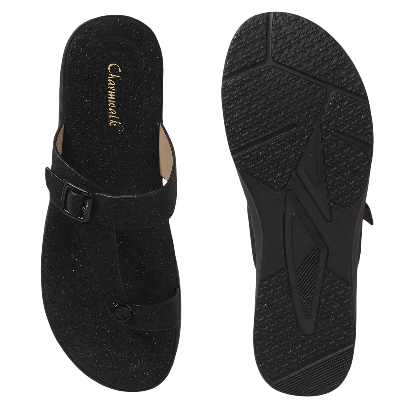 Charmwalk Women’s Stylish Wedge Toe-Ring Sandals | Soft Comfortable Thong Slip-On Chappal | Daily Wear Lightweight Sandals for Ladies & Girls (Black, UK Footwear Size System, Adult, Women, Numeric, Medium, 4)
