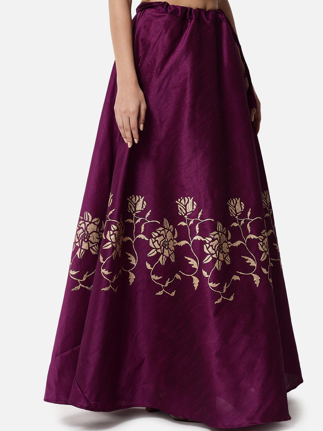 studio rasa Women's Dupion Hand Block Printed Bias Skirt for Wedding Festive (SKTC422RC12M_Purple_Medium)