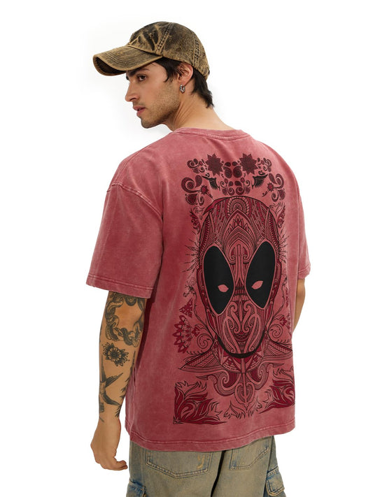 The Souled Store Official Deadpool: Anti-Hero Men and Boys Short Sleeves Round Neck Pink Graphic Printed Cotton Oversized T-Shirts