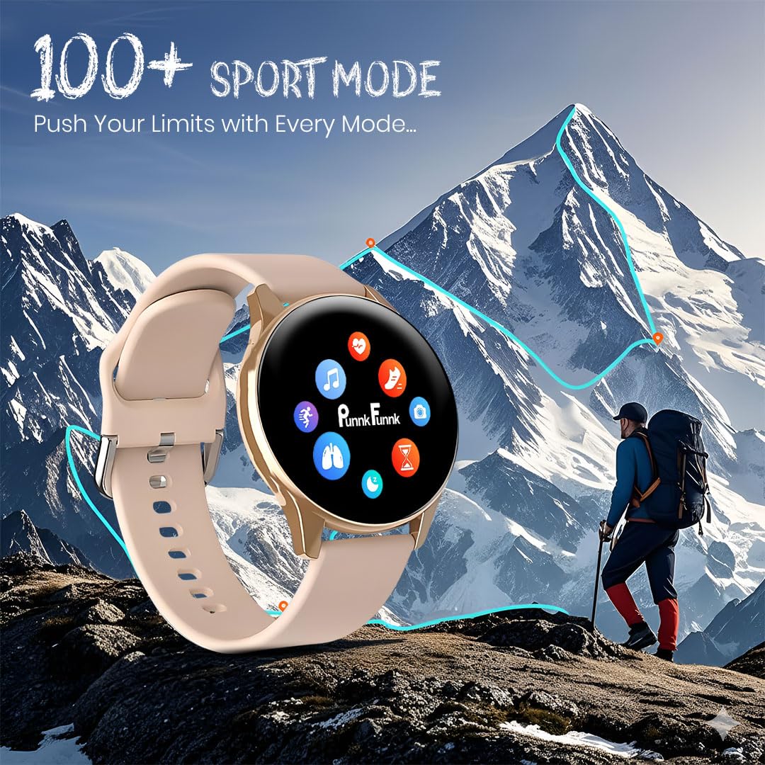 PunnkFunnk Active 2 Smartwatch with 1.39” HD Round Display, Bluetooth Calling, Heart Rate & SPO₂ Monitor, 100+ Sports Modes, IP67, Long Battery Life for Men & Women (Pink)