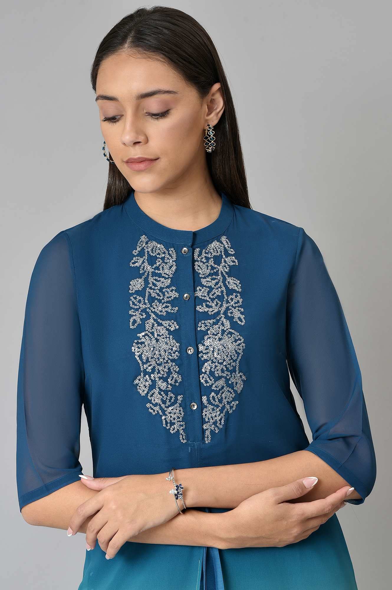 W for Woman Women's Polyester Kurta (22AUWS18191-119609_Light Green_12)