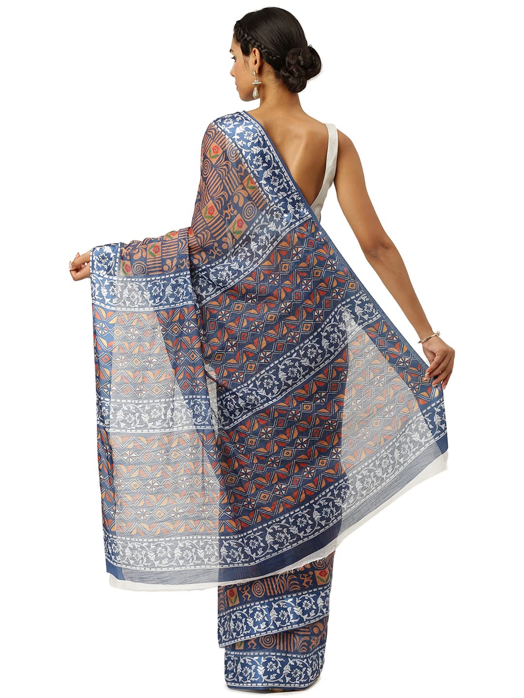 KARAGIRI Womens Digital Print Viscose Blue Saree With Blouse Piece