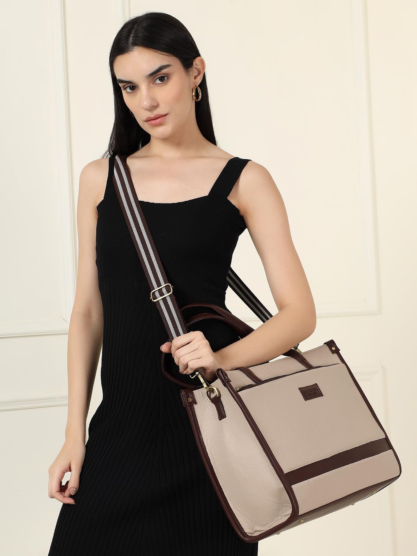 Pramadaa Pure Luxury Classic Madona Work Tote bags for women office use | hand bags for women's stylish | bags for women latest | Laptop Office Shoulder Handbag. (Walnut Beige)