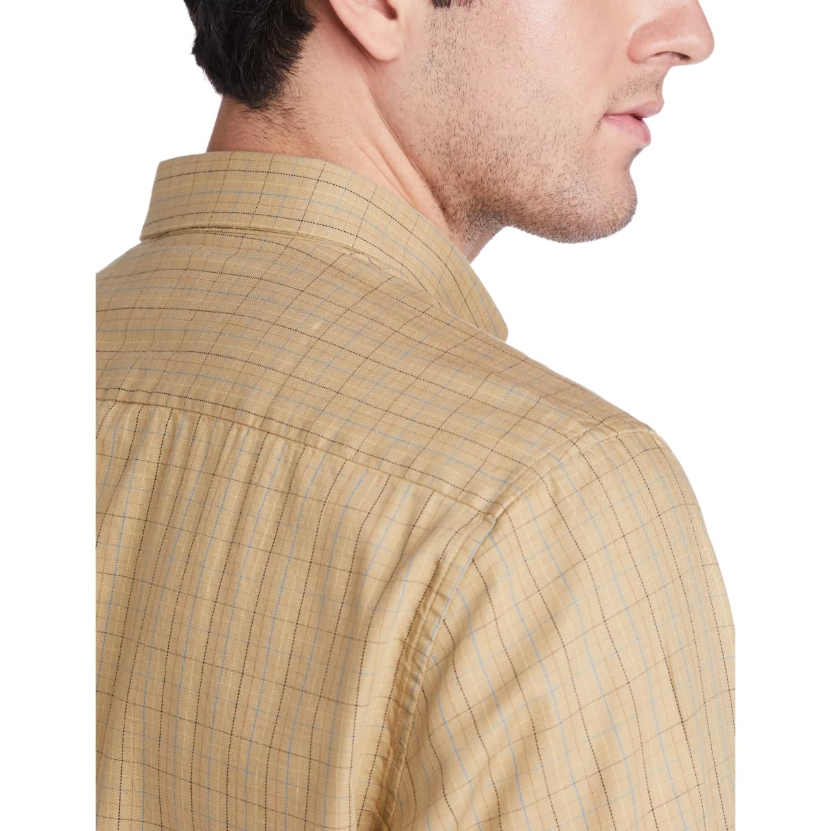 Allen Solly Men's Cotton Checkered Slim Fit Shirt (ASSFQSPBO40611_Khaki, 42)