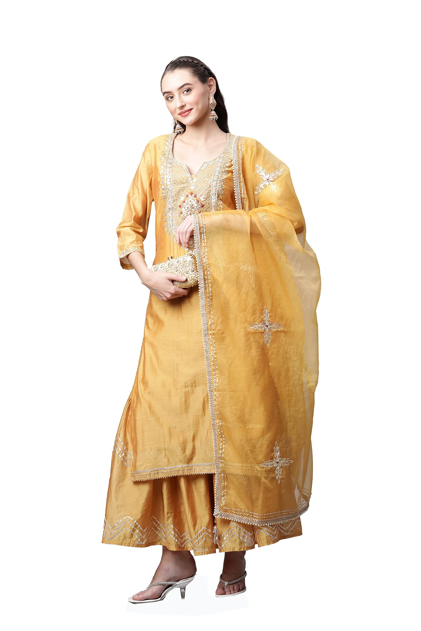 Divena Yellow Gold Solid Chenderi Kurta Sharara Set with Dupatta-DK0738-3XL