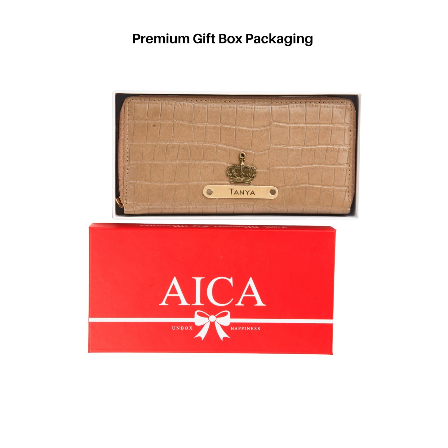 AICA Personalized Name & Charm Women Leather Wallet (Brown) | Customized Corporate Gifts for Birthday Bday Woman Womens Day Girls Girl Office Employee Client Boss Manager | Corporate Gift Items Bulk