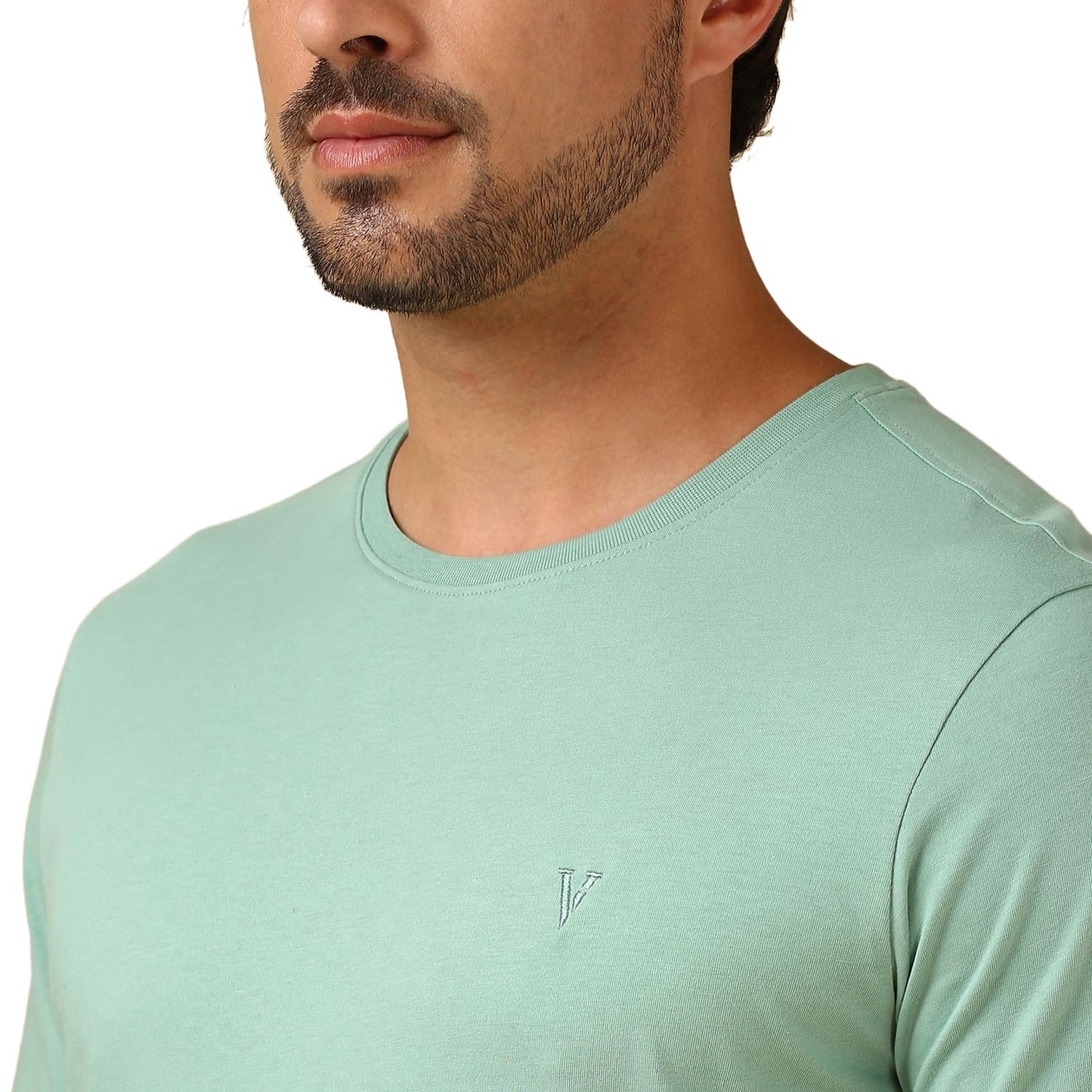 Van Heusen Men's Solid Regular Fit T-Shirt (60052_Pack of 1_Green