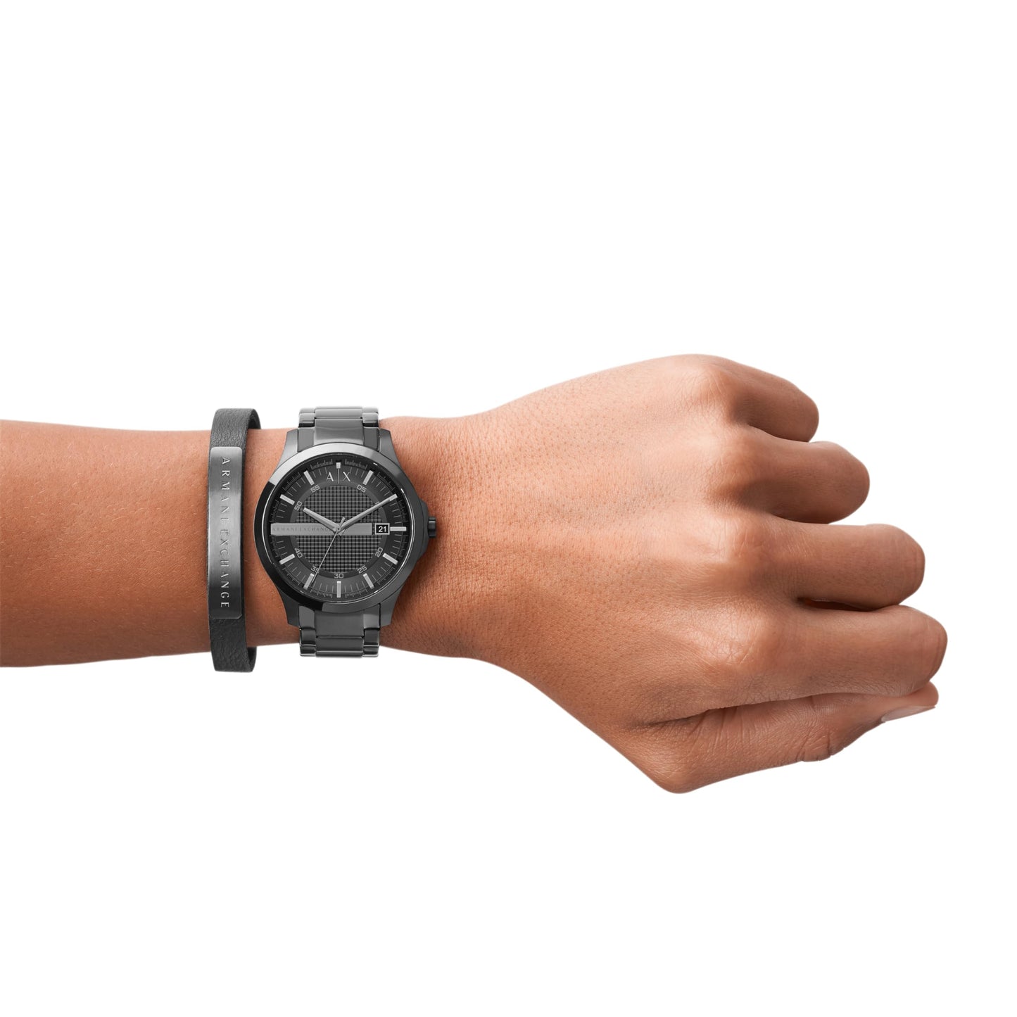 Armani Exchange Mens Hampton Stainless Steel Analogue Watch with Bracelet (Black_Free Size)