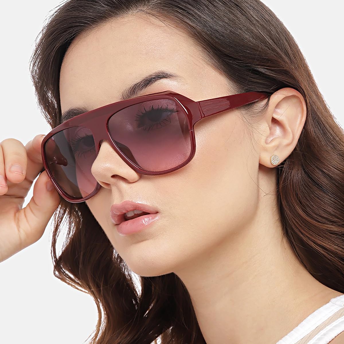Maroon Toned with Polycarbonate UV Protected Lens Oversized Sunglass for women