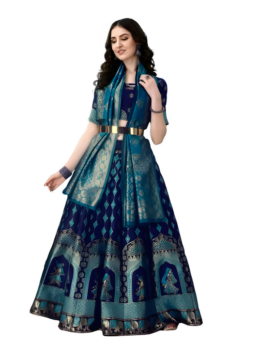 SWAMI STUDIO traditional womens wear banarasi silk lehenga choli (N.BLUE FIROZI)