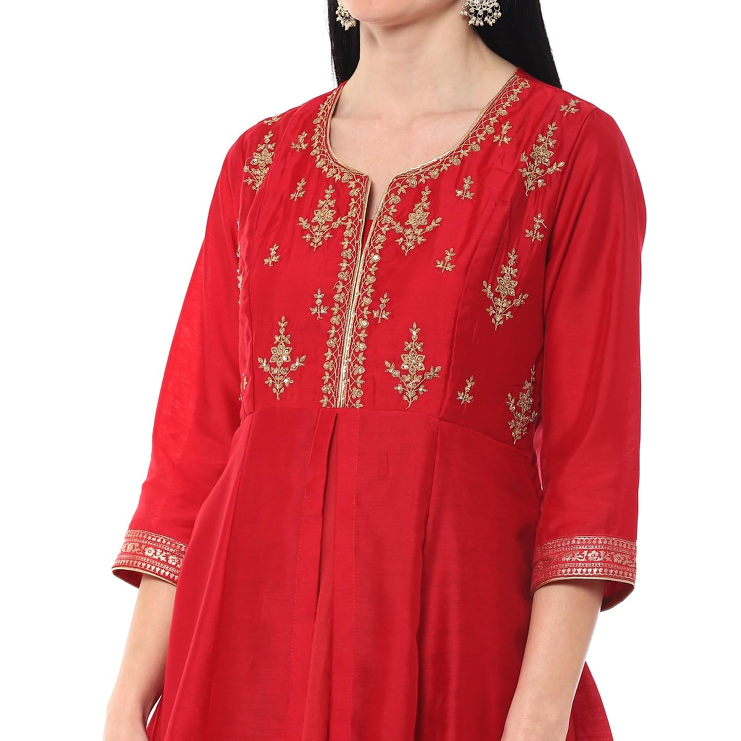 BIBA WOMEN EMBROIDERY FITTED SALWAR KURTA DUPATTA(SKD7458E_RED_36)