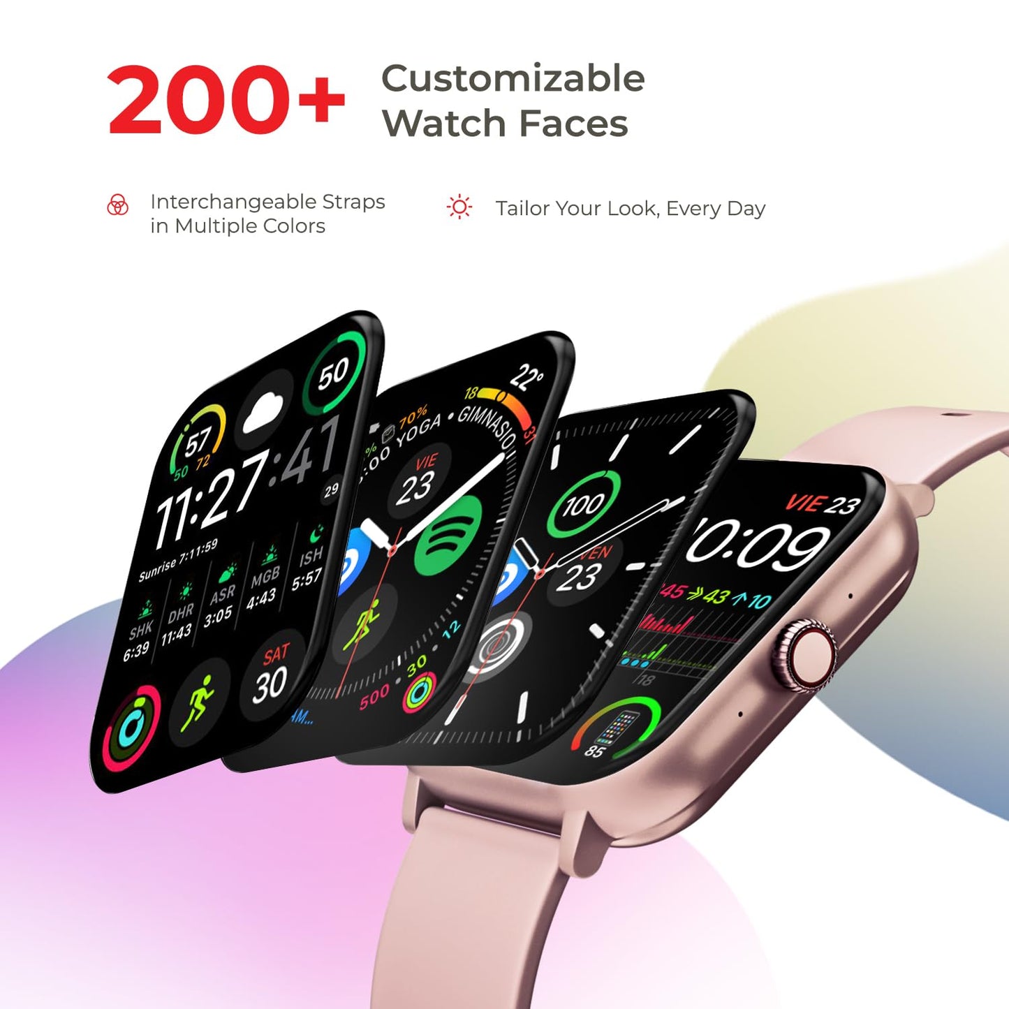 Nervfit Vibe Smartwatch with 1.85" LED Display | Bluetooth Calling | Waterproof | Heart Rate & SpO2 Tracking | Sleep & Stress Monitor | 5-Day Battery | Sports Modes (Orchid Pink)