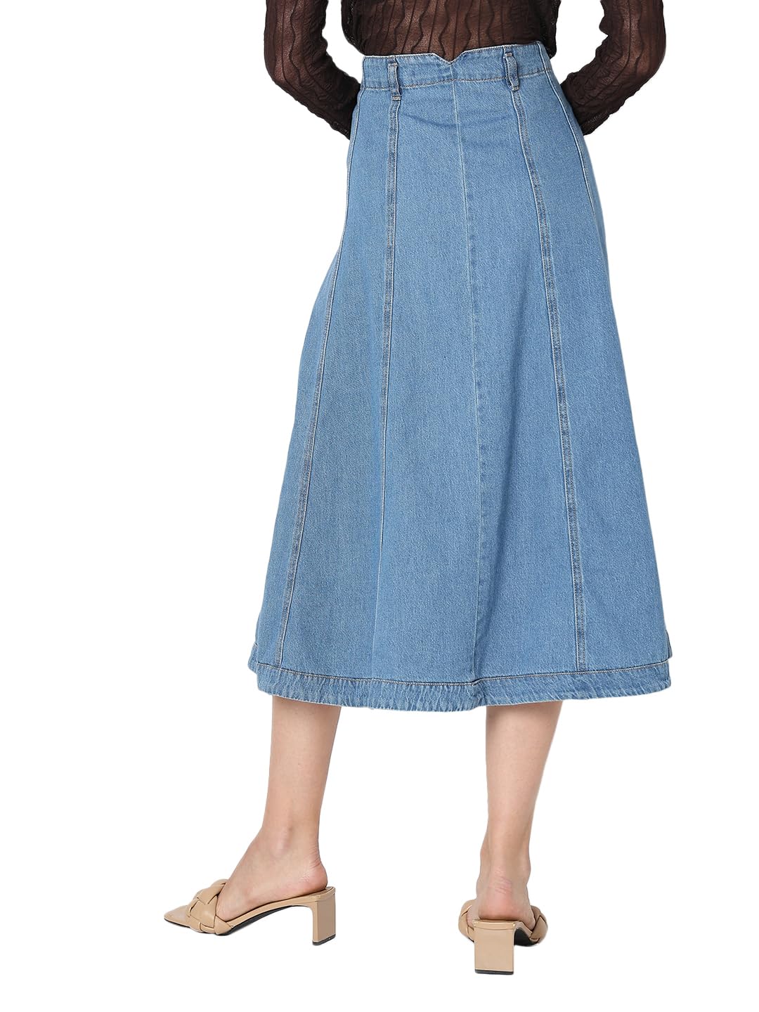 VERO MODA Women Solid Blue Cotton A-Line High Rise Midi Length Skirt