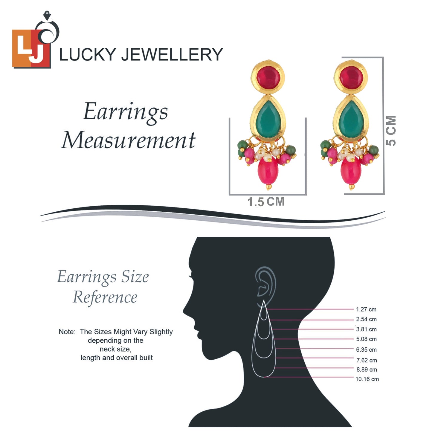 Lucky Jewellery Womens Meenakari 18k Gold Plated Multi Color Tika Earring Combo Uncut Big Faux Kundan Choker Necklace Set (911-J5SK-1817-RG)