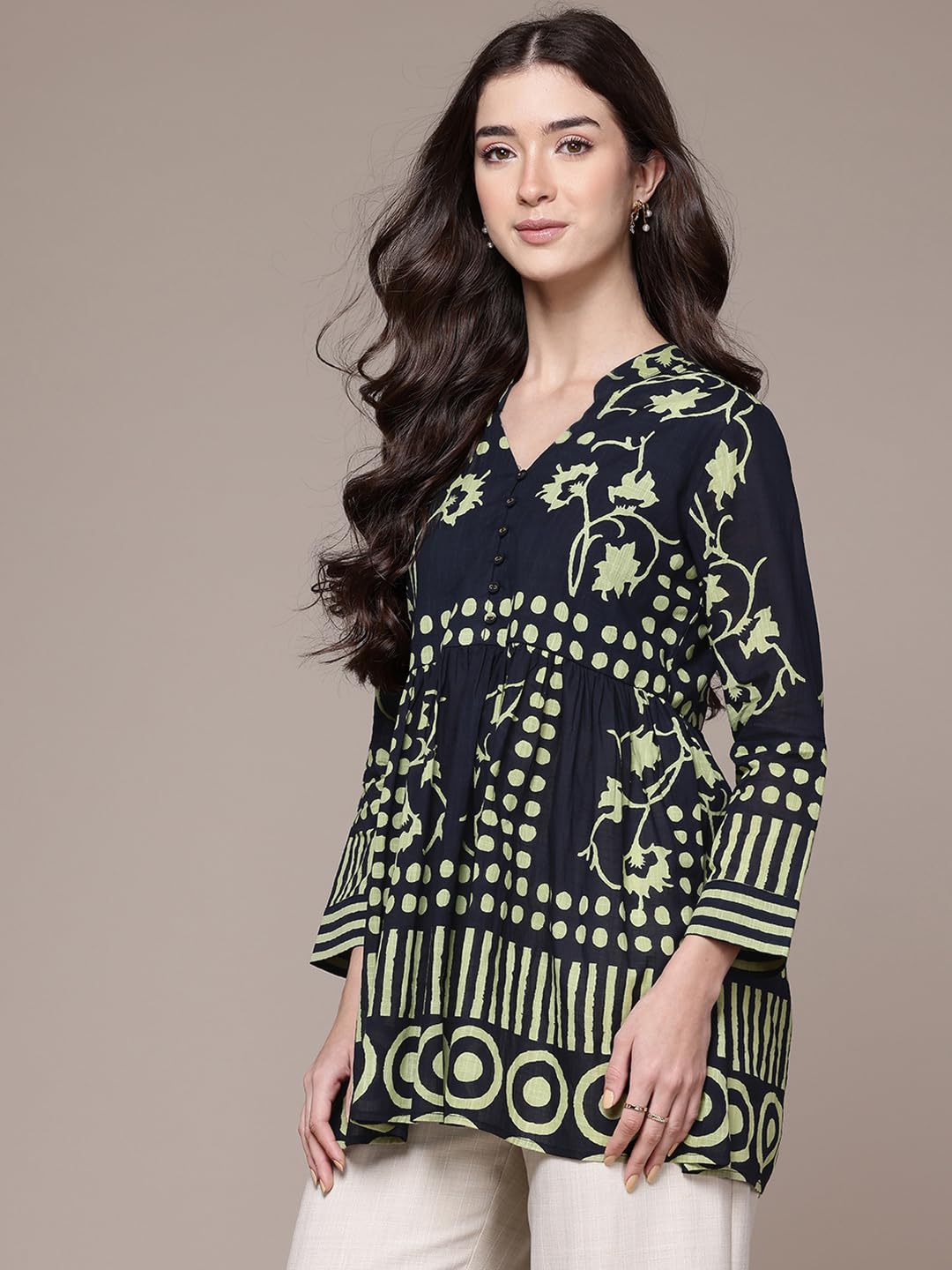 Ritu Kumar Black Geometric Print Full Sleeve Shirt