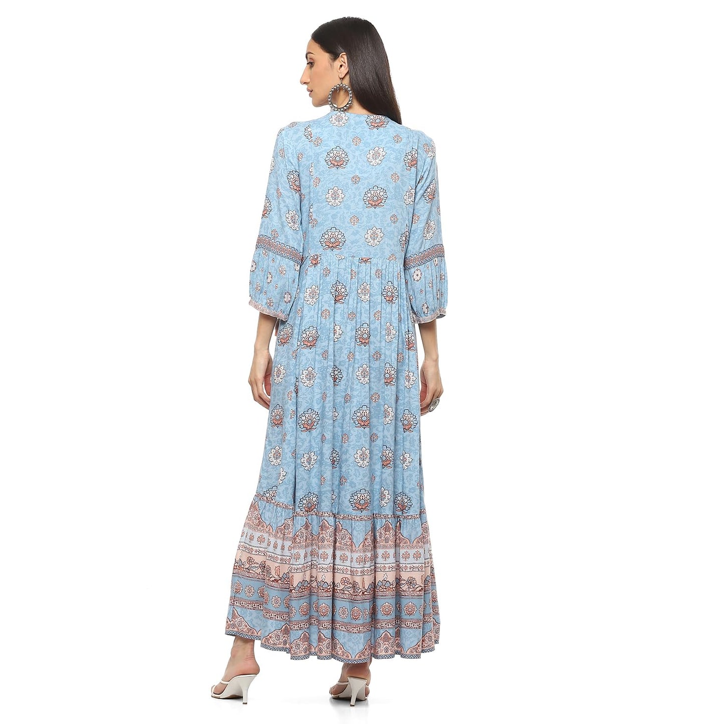 BIBA Women Printed Tired_Dress Mix and Match(RIBAYAT COLLECTION2344_Sky Blue_40)