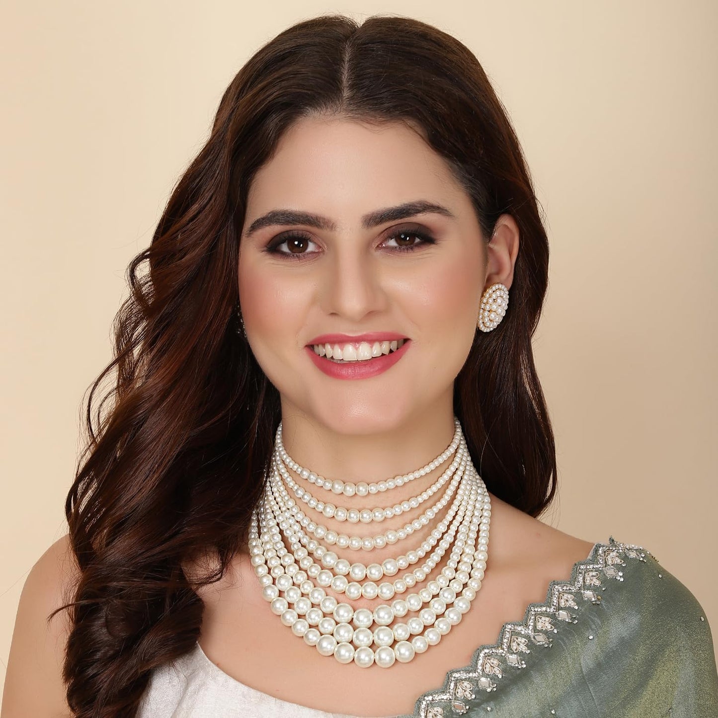 Shining Diva Fashion Pearl Necklace Jewellery Set for Women Latest Stylish Design Fancy Wedding Party Choker (15863s)