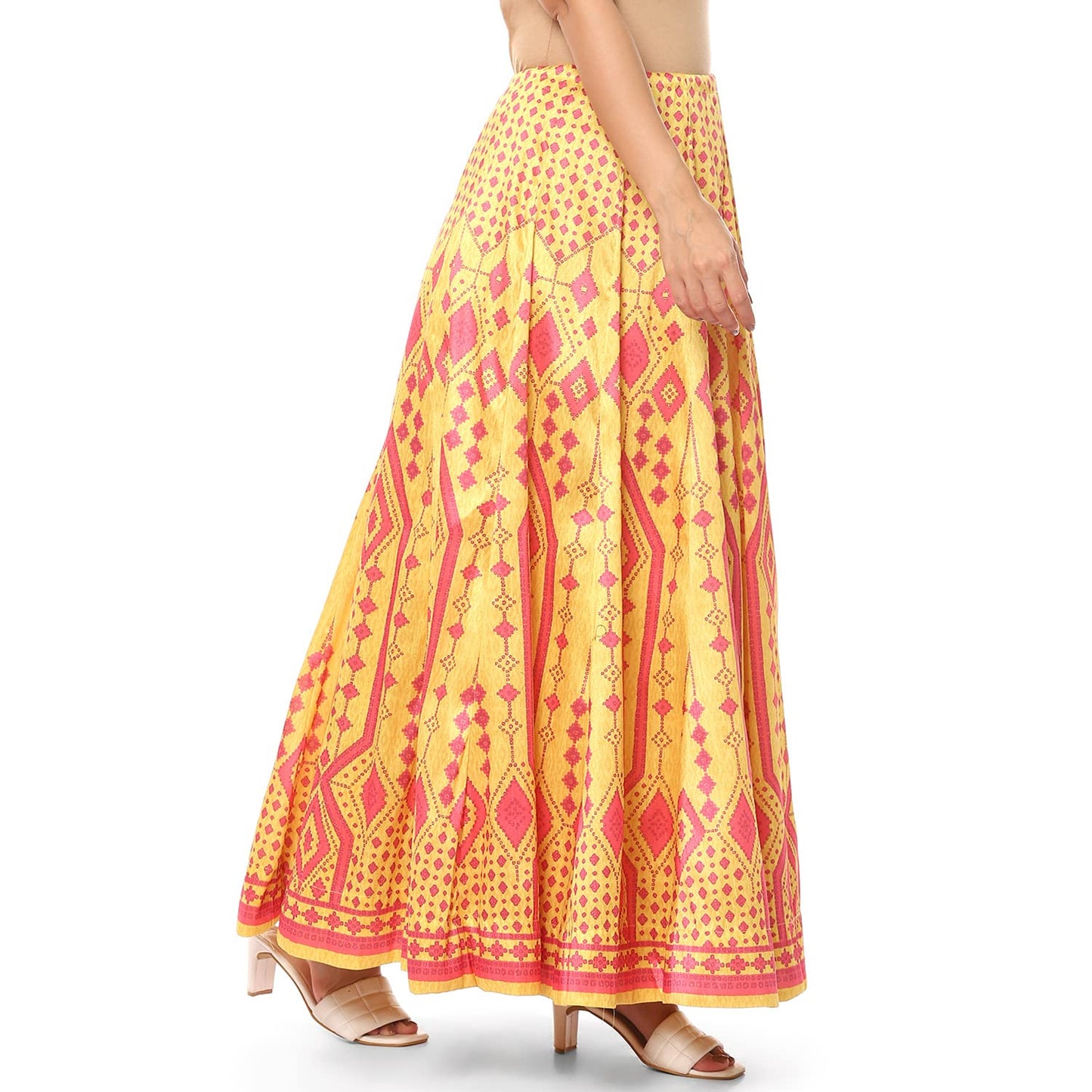 BIBA Women Printed Flared Mix and Match(SKIRTS/T18784_Yellow_M)