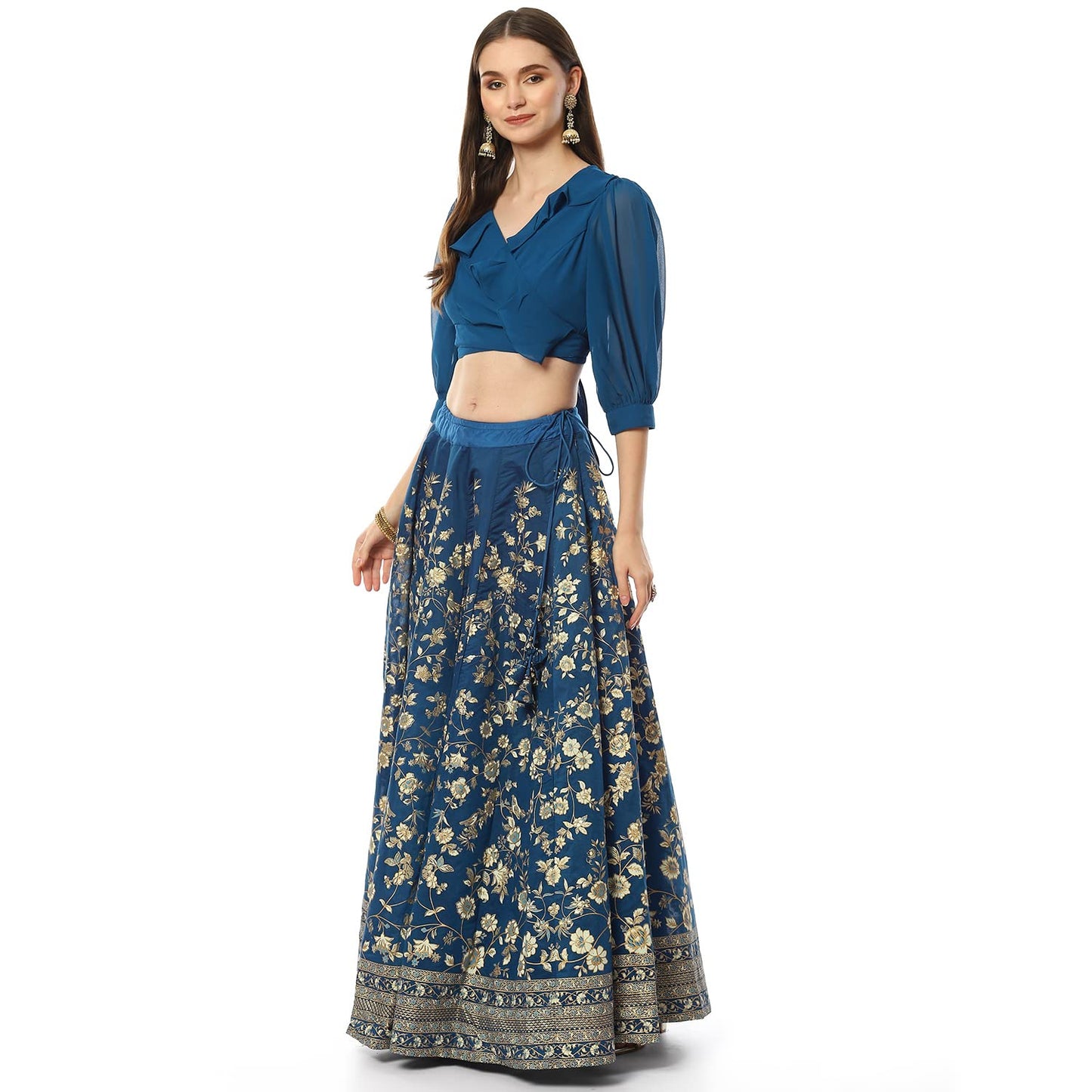 BIBA Women's Blue Art Silk Lehenga Set