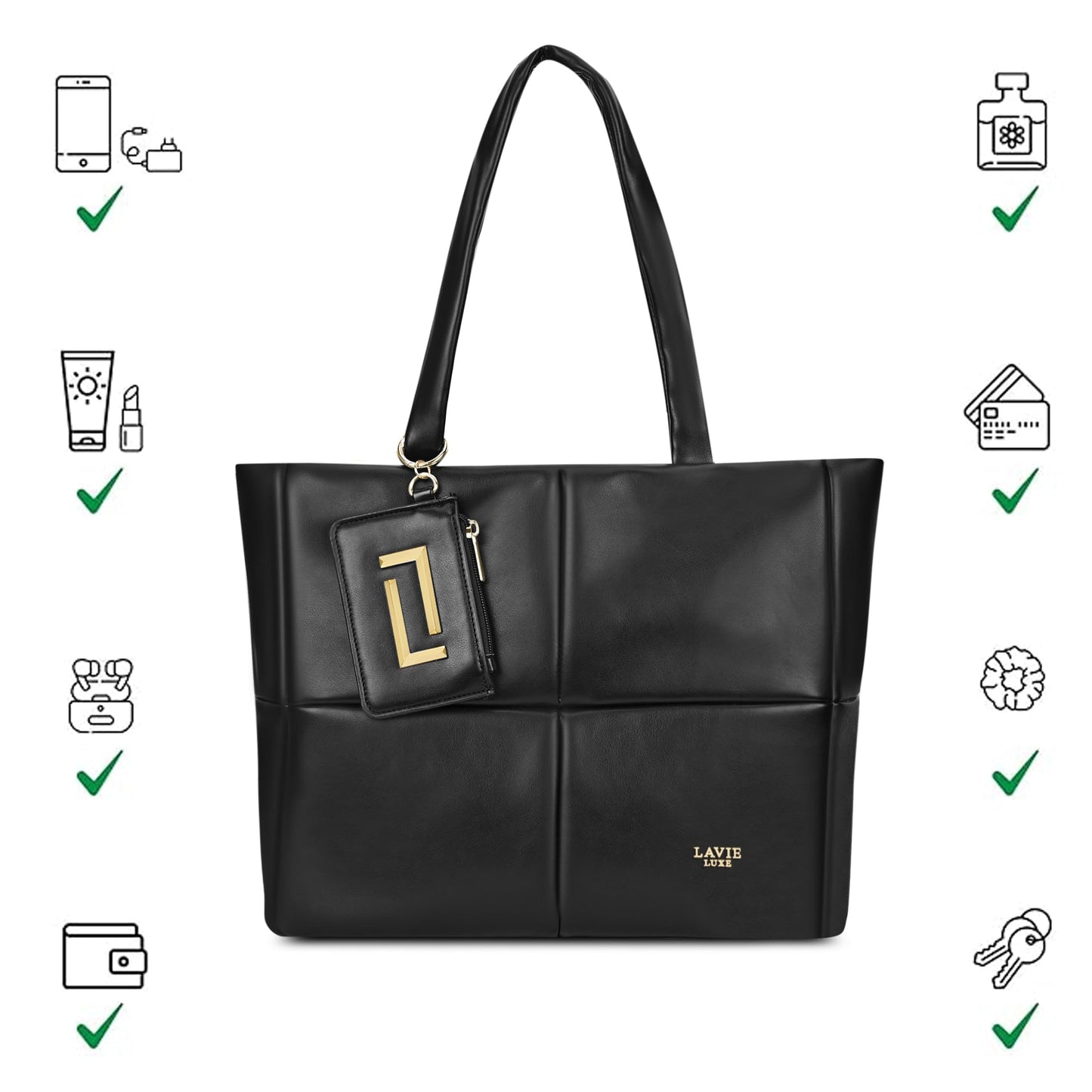 Lavie Luxe Women's Puff Extra Large Tote Bag | Tote Bag for Work | Ladies purse | Stylish Shoulder Bag | Gift for Women