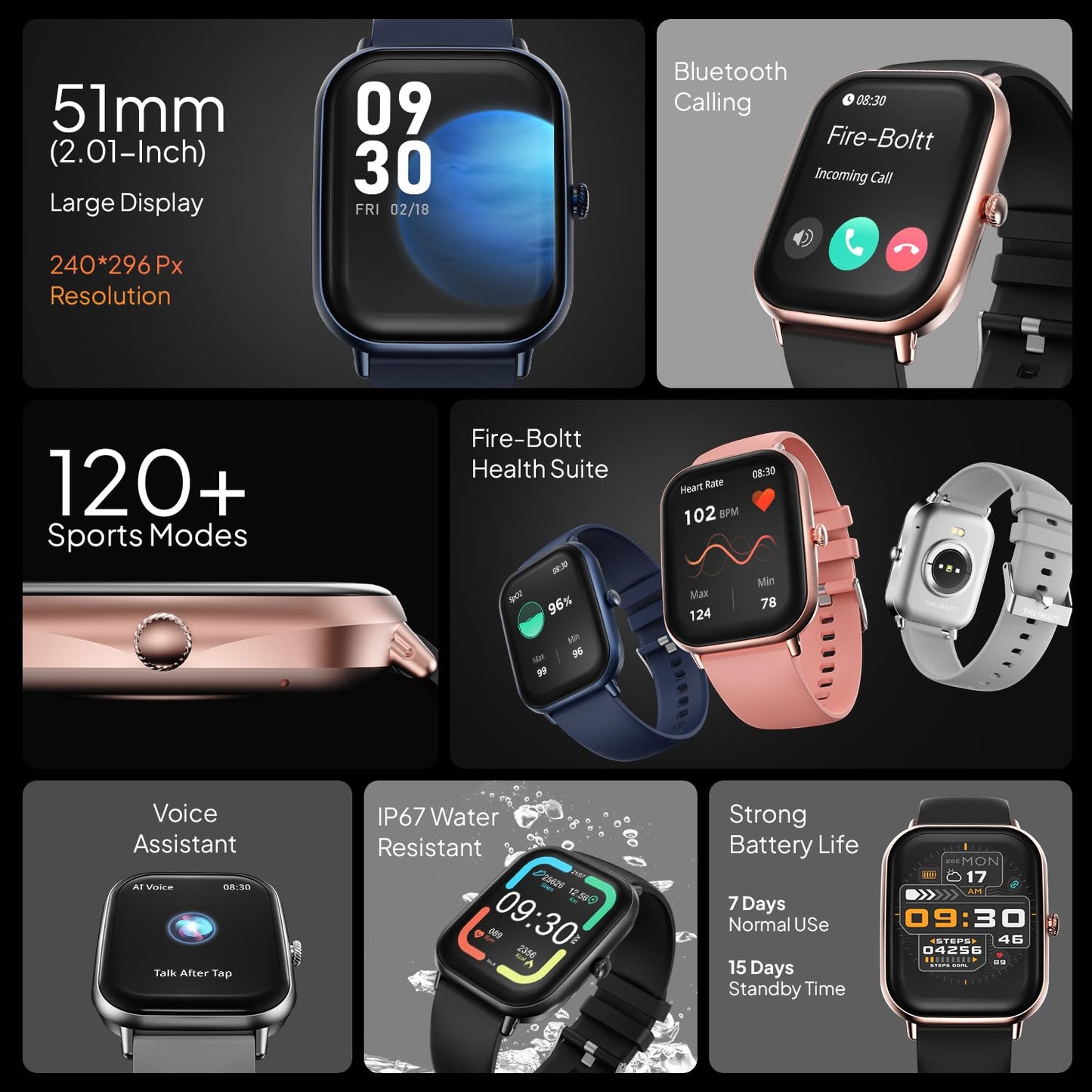 Fire-Boltt Ninja Call Pro Max Smart Watch 2.01 inch Display, Bluetooth Calling, 120+ Sports Modes, Health Suite, Voice Assistance (Grey)