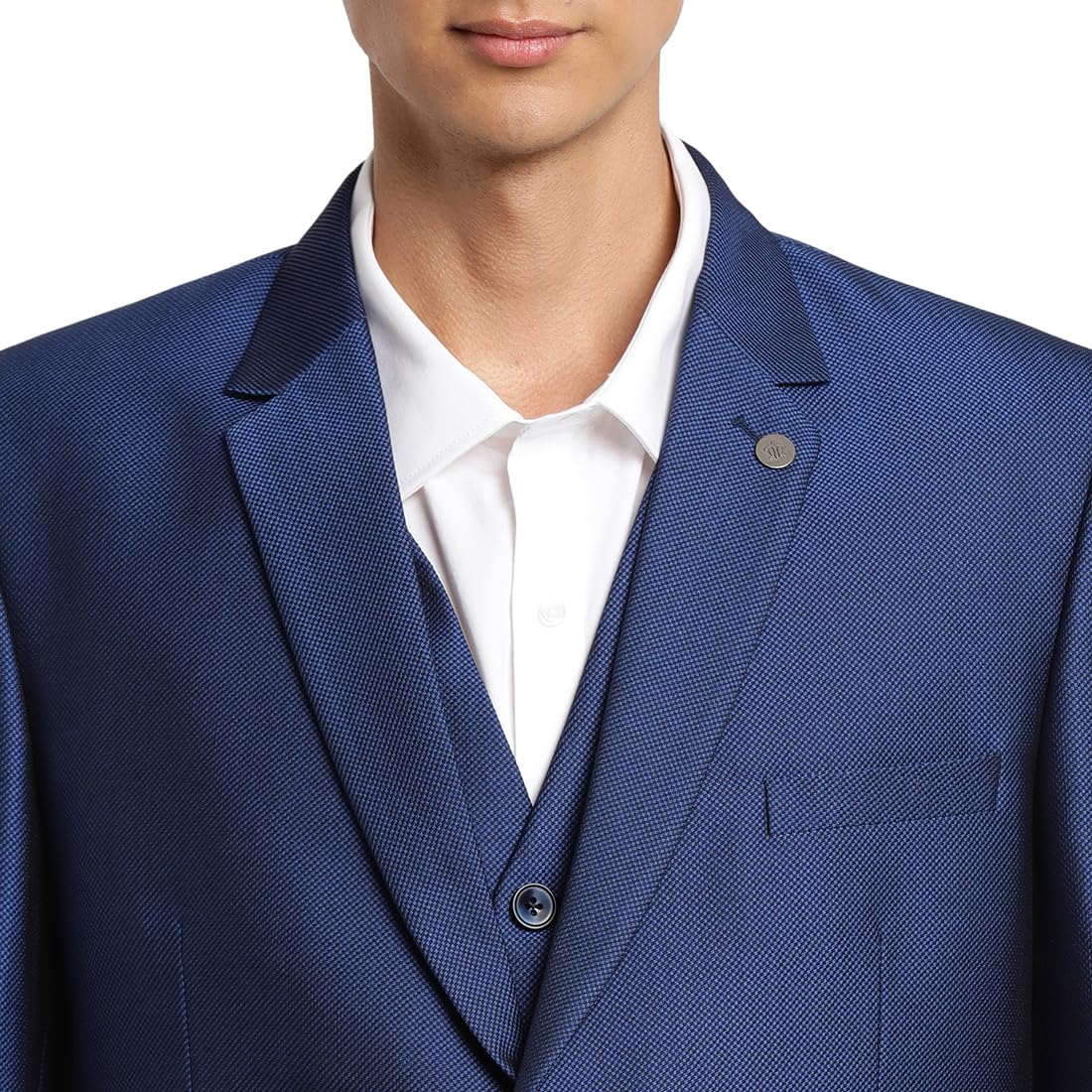 Turtle Men 100% Cotton Dobby Print Full Sleeve Three Piece Blue Party Suit