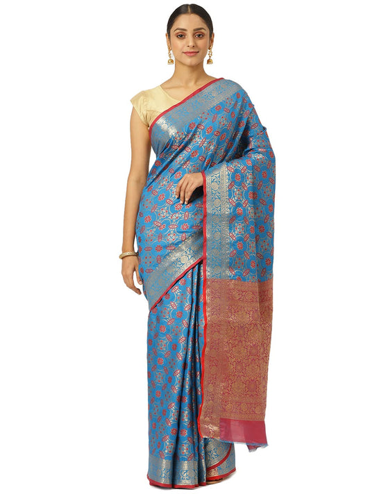 KARAGIRI Womens Banarasi Silk Blue Saree With Blouse Piece