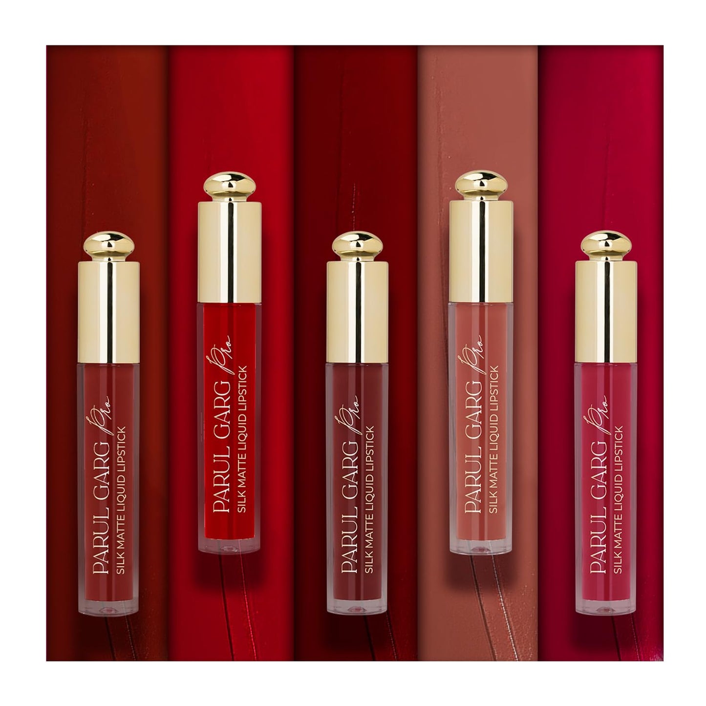 Parul Garg Beauty MUA’s Favourite Pack | 5 Silk Matte Liquid Lipsticks | Long-Wear, Smudge-Proof & Lightweight | 100% Vegan | Perfect for MUA Vanity | 3ml Each (Bridal Must Have, 3ml each)