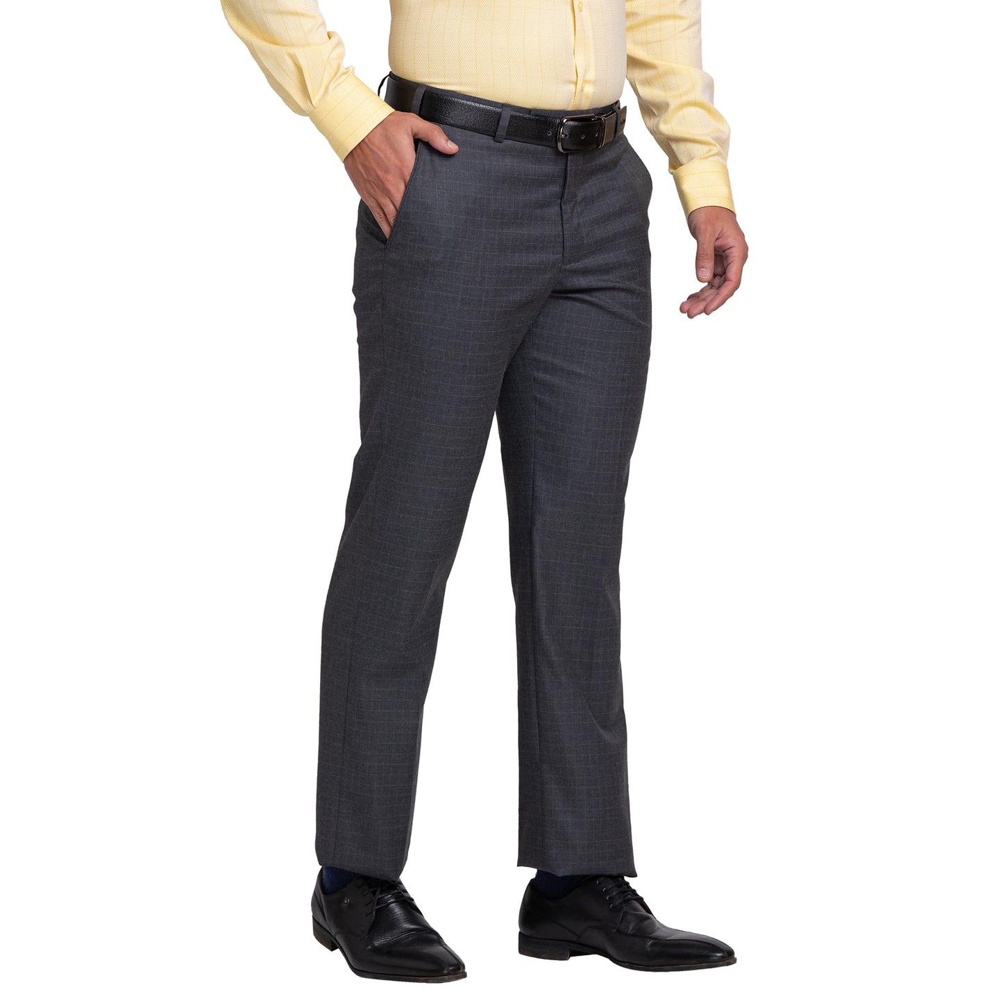 Park Avenue Men Smart Fit Checks Pattern Poly Viscose Blend Formal Trouser (Size: 30)-PMTX07316-G8 Dark Grey