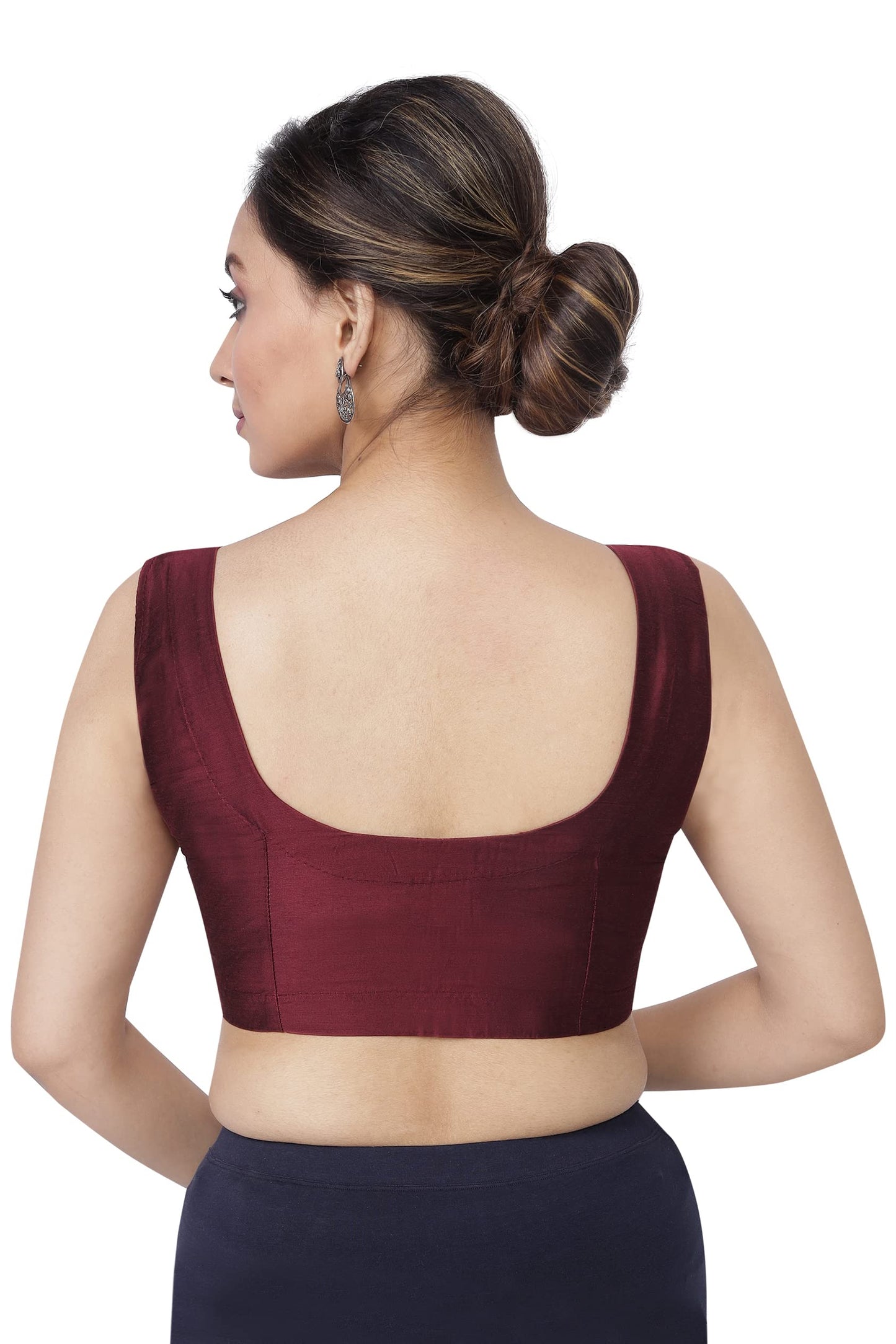 RENE Women's Silk Solid Half Sleeve Blouse (D-005506-MAROON-44_Red_42)