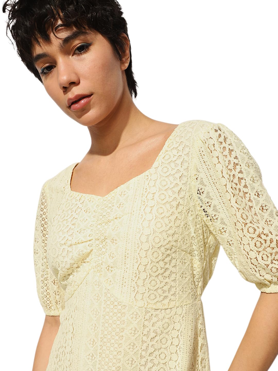 ONLY Women's Fit and Flare Yellow Dress